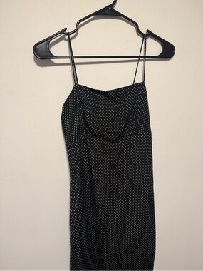 80s Vintage Dress EXPO Navy Polka Dot Maxi Cottagecore Sz 6 Back Bow
